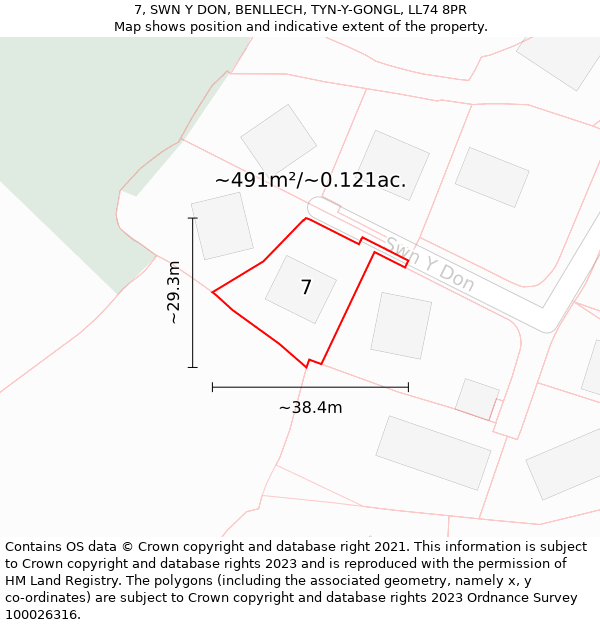 7, SWN Y DON, BENLLECH, TYN-Y-GONGL, LL74 8PR: Plot and title map