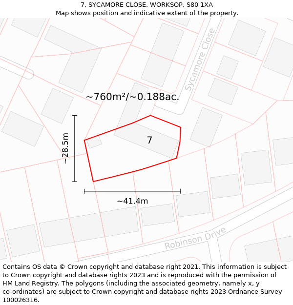 7, SYCAMORE CLOSE, WORKSOP, S80 1XA: Plot and title map