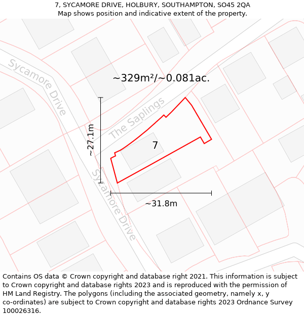 7, SYCAMORE DRIVE, HOLBURY, SOUTHAMPTON, SO45 2QA: Plot and title map