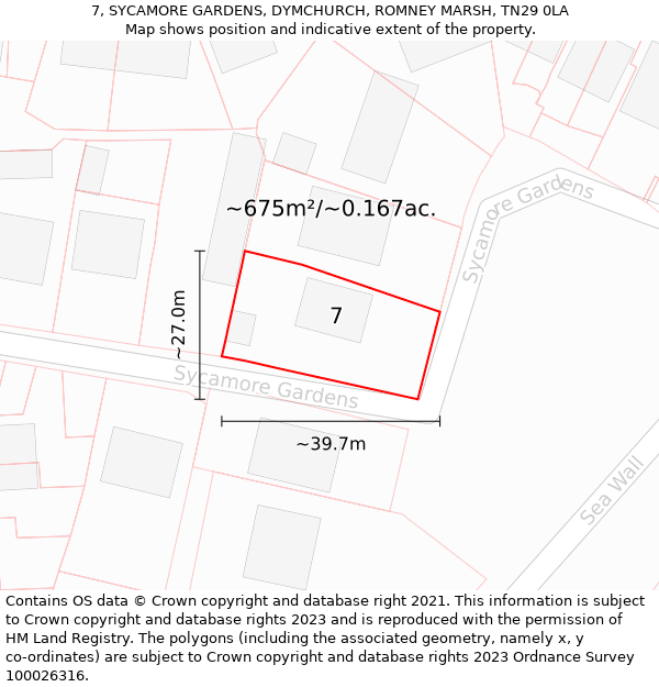 7, SYCAMORE GARDENS, DYMCHURCH, ROMNEY MARSH, TN29 0LA: Plot and title map