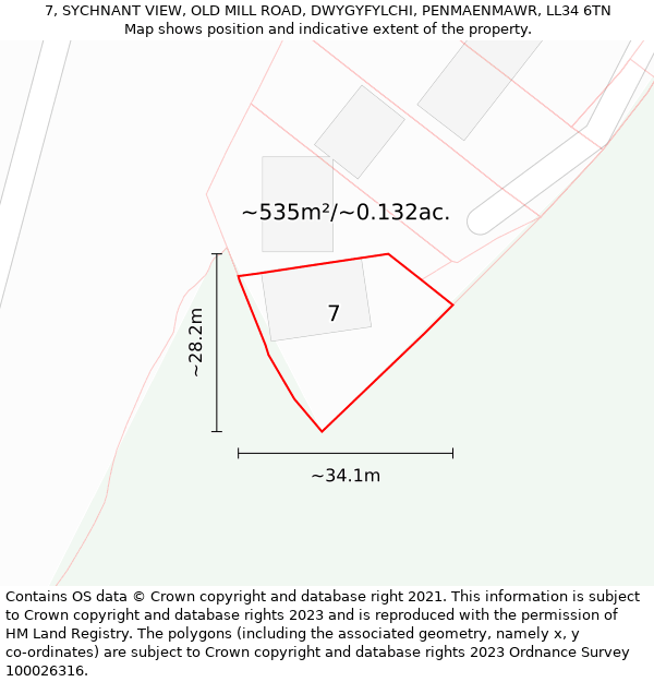 7, SYCHNANT VIEW, OLD MILL ROAD, DWYGYFYLCHI, PENMAENMAWR, LL34 6TN: Plot and title map