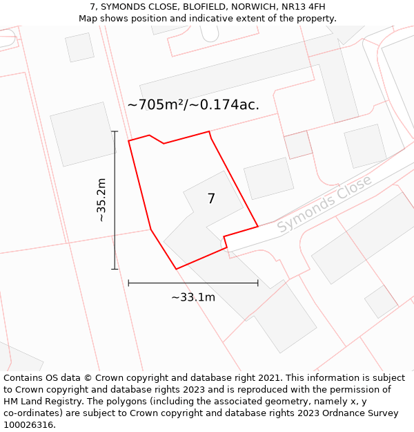 7, SYMONDS CLOSE, BLOFIELD, NORWICH, NR13 4FH: Plot and title map