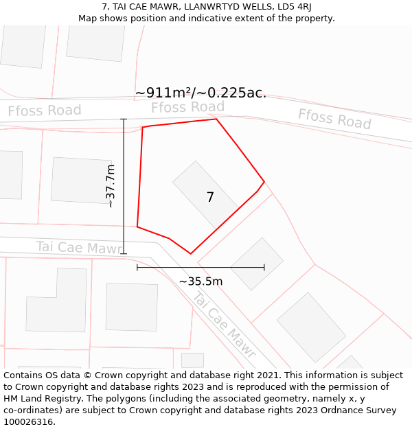 7, TAI CAE MAWR, LLANWRTYD WELLS, LD5 4RJ: Plot and title map