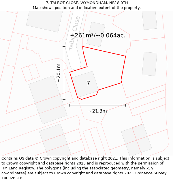 7, TALBOT CLOSE, WYMONDHAM, NR18 0TH: Plot and title map