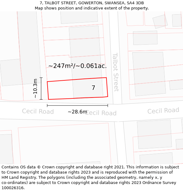 7, TALBOT STREET, GOWERTON, SWANSEA, SA4 3DB: Plot and title map