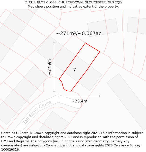 7, TALL ELMS CLOSE, CHURCHDOWN, GLOUCESTER, GL3 2QD: Plot and title map