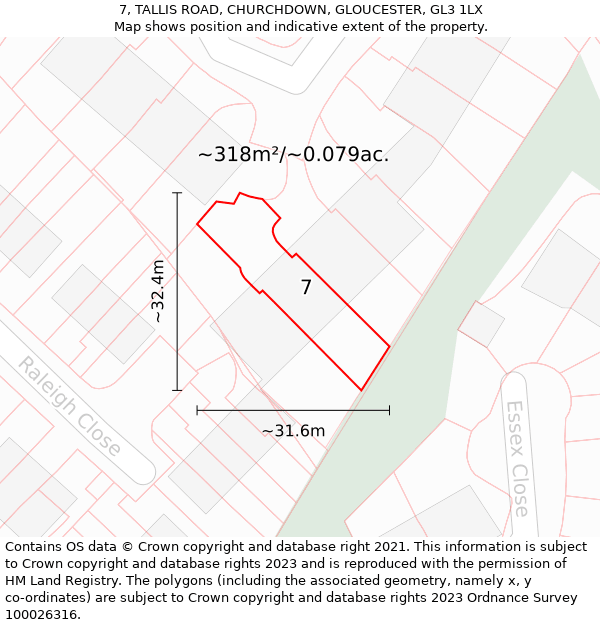 7, TALLIS ROAD, CHURCHDOWN, GLOUCESTER, GL3 1LX: Plot and title map