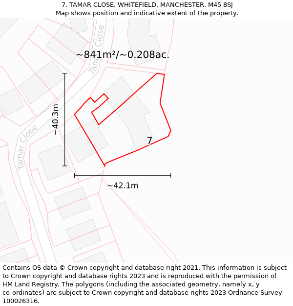 7, TAMAR CLOSE, WHITEFIELD, MANCHESTER, M45 8SJ: Plot and title map
