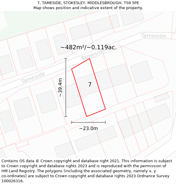 7, TAMESIDE, STOKESLEY, MIDDLESBROUGH, TS9 5PE: Plot and title map