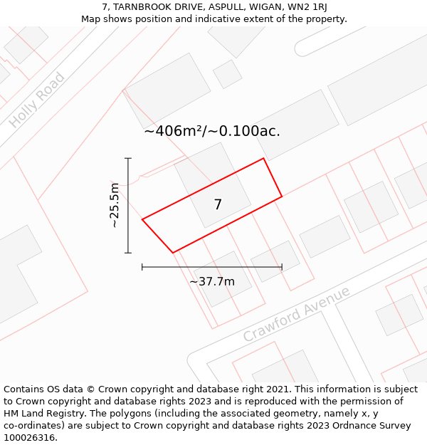 7, TARNBROOK DRIVE, ASPULL, WIGAN, WN2 1RJ: Plot and title map