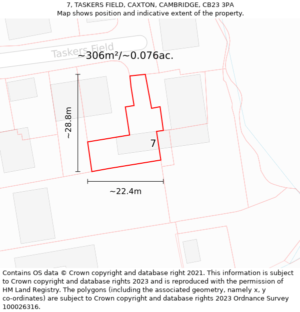 7, TASKERS FIELD, CAXTON, CAMBRIDGE, CB23 3PA: Plot and title map