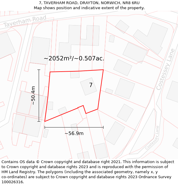 7, TAVERHAM ROAD, DRAYTON, NORWICH, NR8 6RU: Plot and title map