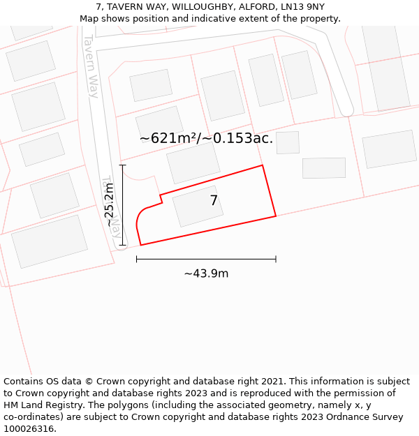 7, TAVERN WAY, WILLOUGHBY, ALFORD, LN13 9NY: Plot and title map