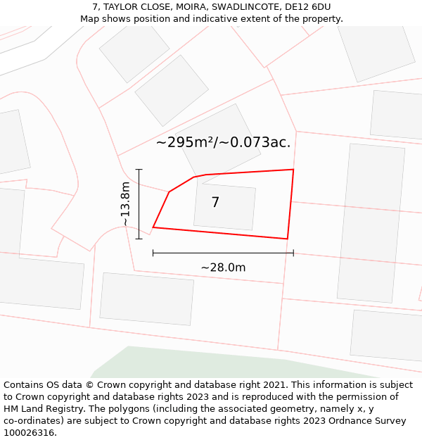 7, TAYLOR CLOSE, MOIRA, SWADLINCOTE, DE12 6DU: Plot and title map