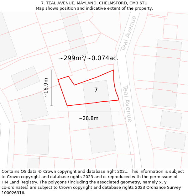 7, TEAL AVENUE, MAYLAND, CHELMSFORD, CM3 6TU: Plot and title map