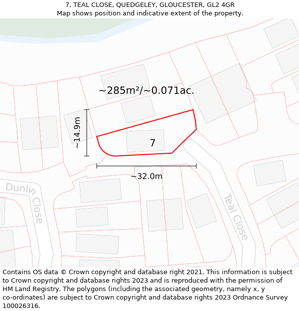 7, TEAL CLOSE, QUEDGELEY, GLOUCESTER, GL2 4GR: Plot and title map