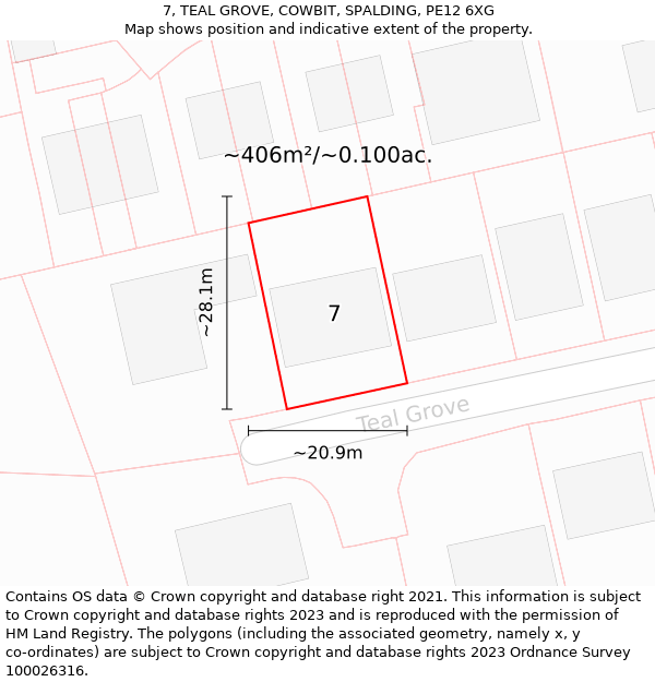 7, TEAL GROVE, COWBIT, SPALDING, PE12 6XG: Plot and title map