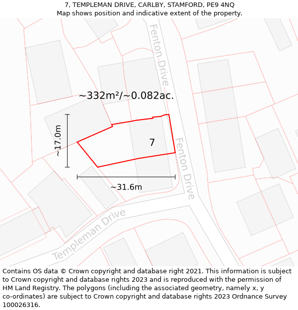 7, TEMPLEMAN DRIVE, CARLBY, STAMFORD, PE9 4NQ: Plot and title map