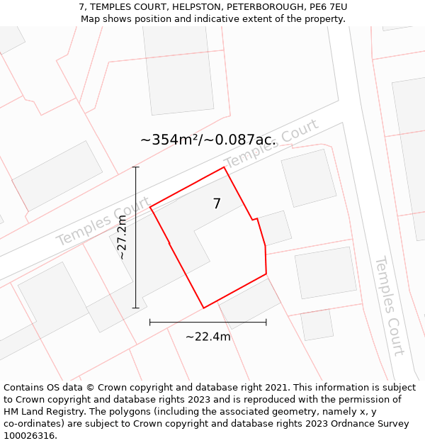 7, TEMPLES COURT, HELPSTON, PETERBOROUGH, PE6 7EU: Plot and title map