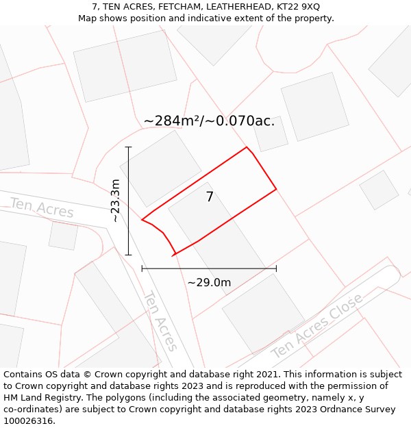 7, TEN ACRES, FETCHAM, LEATHERHEAD, KT22 9XQ: Plot and title map