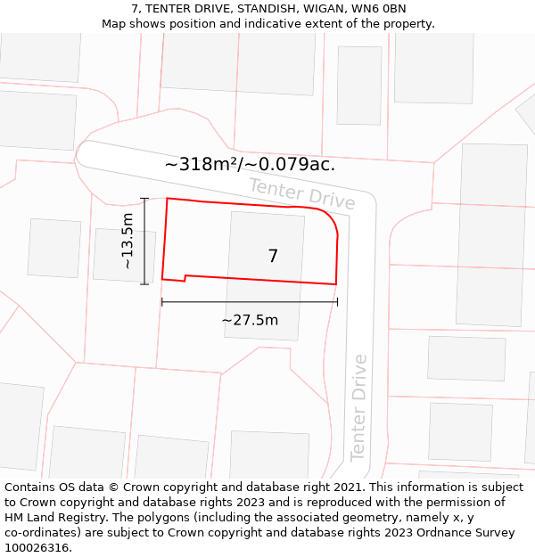 7, TENTER DRIVE, STANDISH, WIGAN, WN6 0BN: Plot and title map