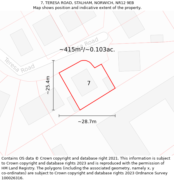 7, TERESA ROAD, STALHAM, NORWICH, NR12 9EB: Plot and title map