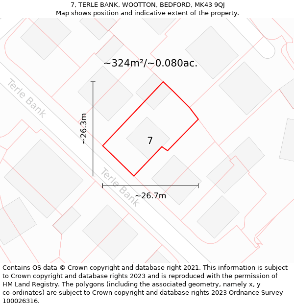 7, TERLE BANK, WOOTTON, BEDFORD, MK43 9QJ: Plot and title map