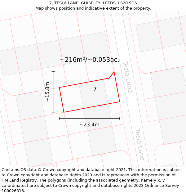 7, TESLA LANE, GUISELEY, LEEDS, LS20 9DS: Plot and title map