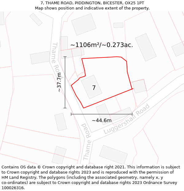 7, THAME ROAD, PIDDINGTON, BICESTER, OX25 1PT: Plot and title map