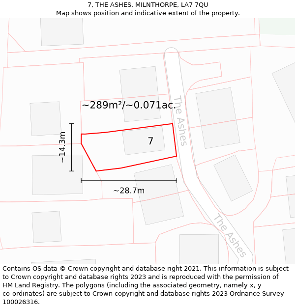 7, THE ASHES, MILNTHORPE, LA7 7QU: Plot and title map