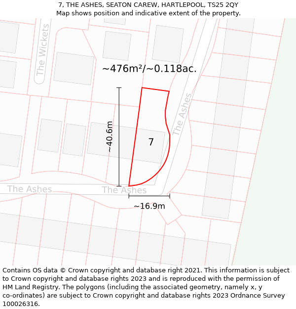 7, THE ASHES, SEATON CAREW, HARTLEPOOL, TS25 2QY: Plot and title map