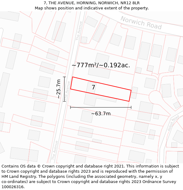 7, THE AVENUE, HORNING, NORWICH, NR12 8LR: Plot and title map