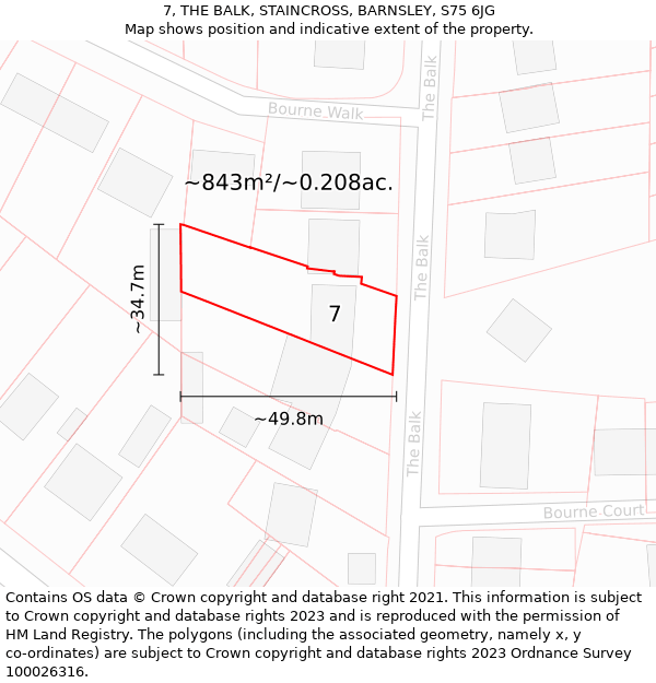 7, THE BALK, STAINCROSS, BARNSLEY, S75 6JG: Plot and title map