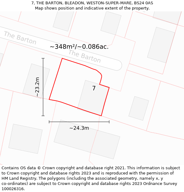 7, THE BARTON, BLEADON, WESTON-SUPER-MARE, BS24 0AS: Plot and title map