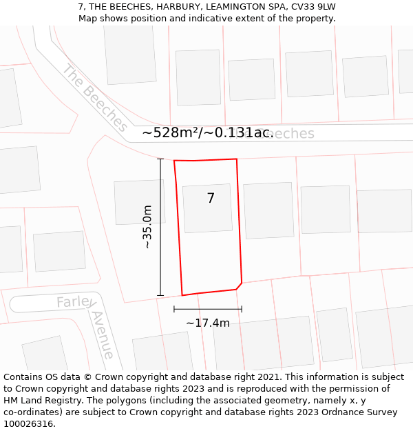 7, THE BEECHES, HARBURY, LEAMINGTON SPA, CV33 9LW: Plot and title map