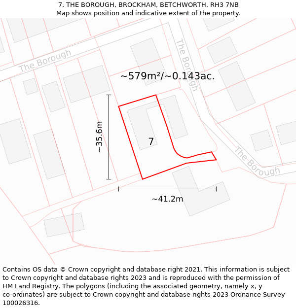 7, THE BOROUGH, BROCKHAM, BETCHWORTH, RH3 7NB: Plot and title map