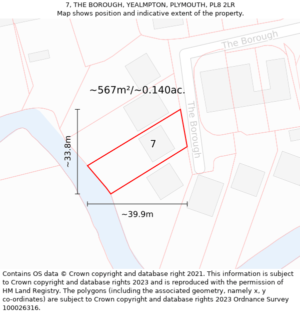 7, THE BOROUGH, YEALMPTON, PLYMOUTH, PL8 2LR: Plot and title map