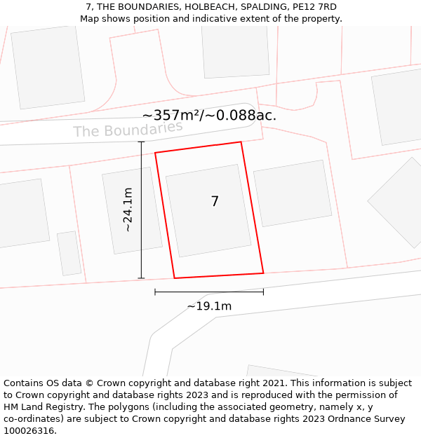 7, THE BOUNDARIES, HOLBEACH, SPALDING, PE12 7RD: Plot and title map