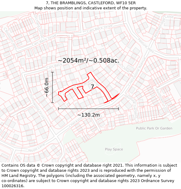 7, THE BRAMBLINGS, CASTLEFORD, WF10 5ER: Plot and title map