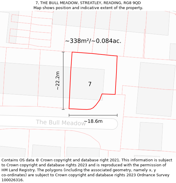 7, THE BULL MEADOW, STREATLEY, READING, RG8 9QD: Plot and title map