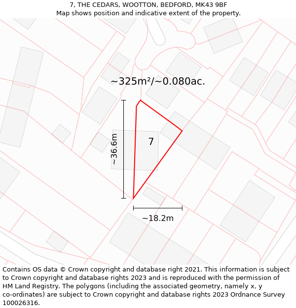 7, THE CEDARS, WOOTTON, BEDFORD, MK43 9BF: Plot and title map