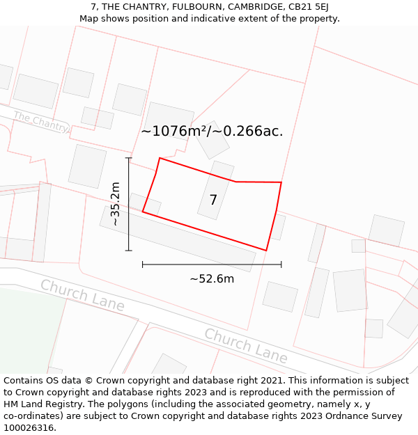 7, THE CHANTRY, FULBOURN, CAMBRIDGE, CB21 5EJ: Plot and title map