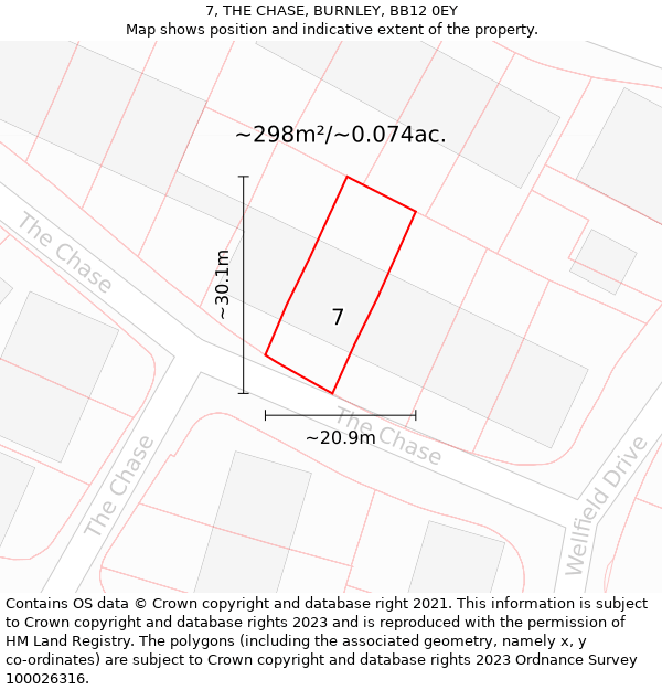 7, THE CHASE, BURNLEY, BB12 0EY: Plot and title map