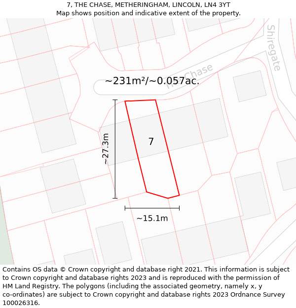 7, THE CHASE, METHERINGHAM, LINCOLN, LN4 3YT: Plot and title map