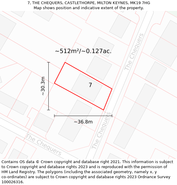 7, THE CHEQUERS, CASTLETHORPE, MILTON KEYNES, MK19 7HG: Plot and title map