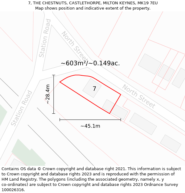 7, THE CHESTNUTS, CASTLETHORPE, MILTON KEYNES, MK19 7EU: Plot and title map