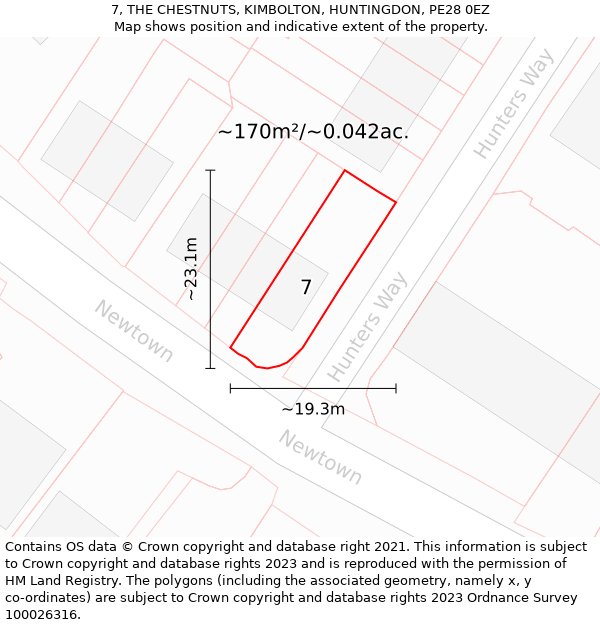 7, THE CHESTNUTS, KIMBOLTON, HUNTINGDON, PE28 0EZ: Plot and title map