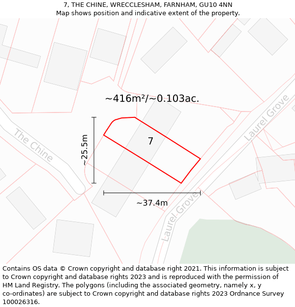 7, THE CHINE, WRECCLESHAM, FARNHAM, GU10 4NN: Plot and title map