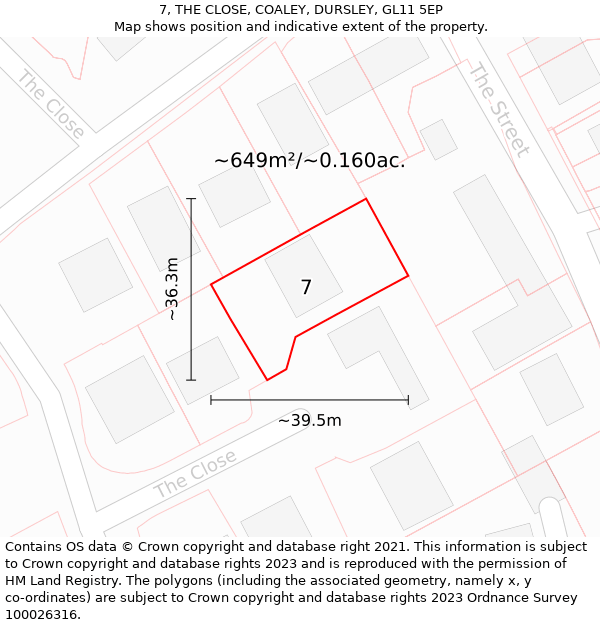 7, THE CLOSE, COALEY, DURSLEY, GL11 5EP: Plot and title map