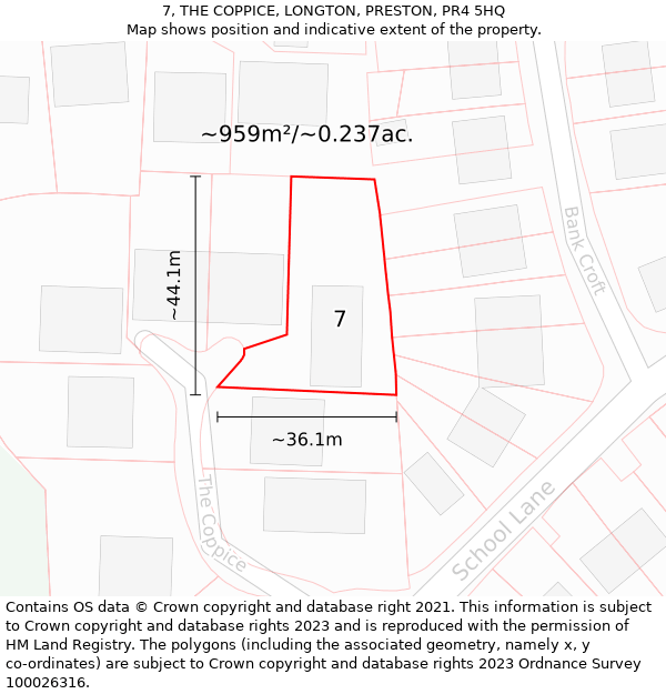 7, THE COPPICE, LONGTON, PRESTON, PR4 5HQ: Plot and title map